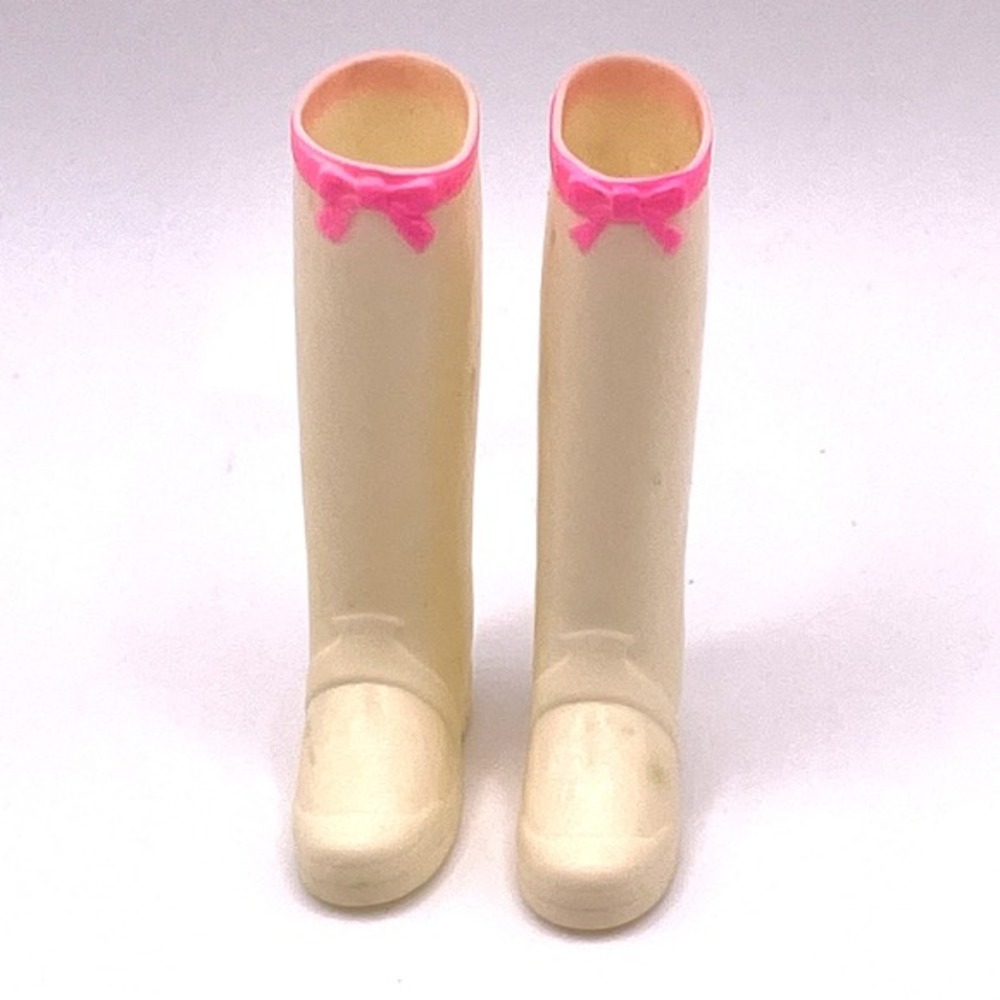 Vintage 1960s Barbie FRANCIE White Rain Boots Pink Bow Trim